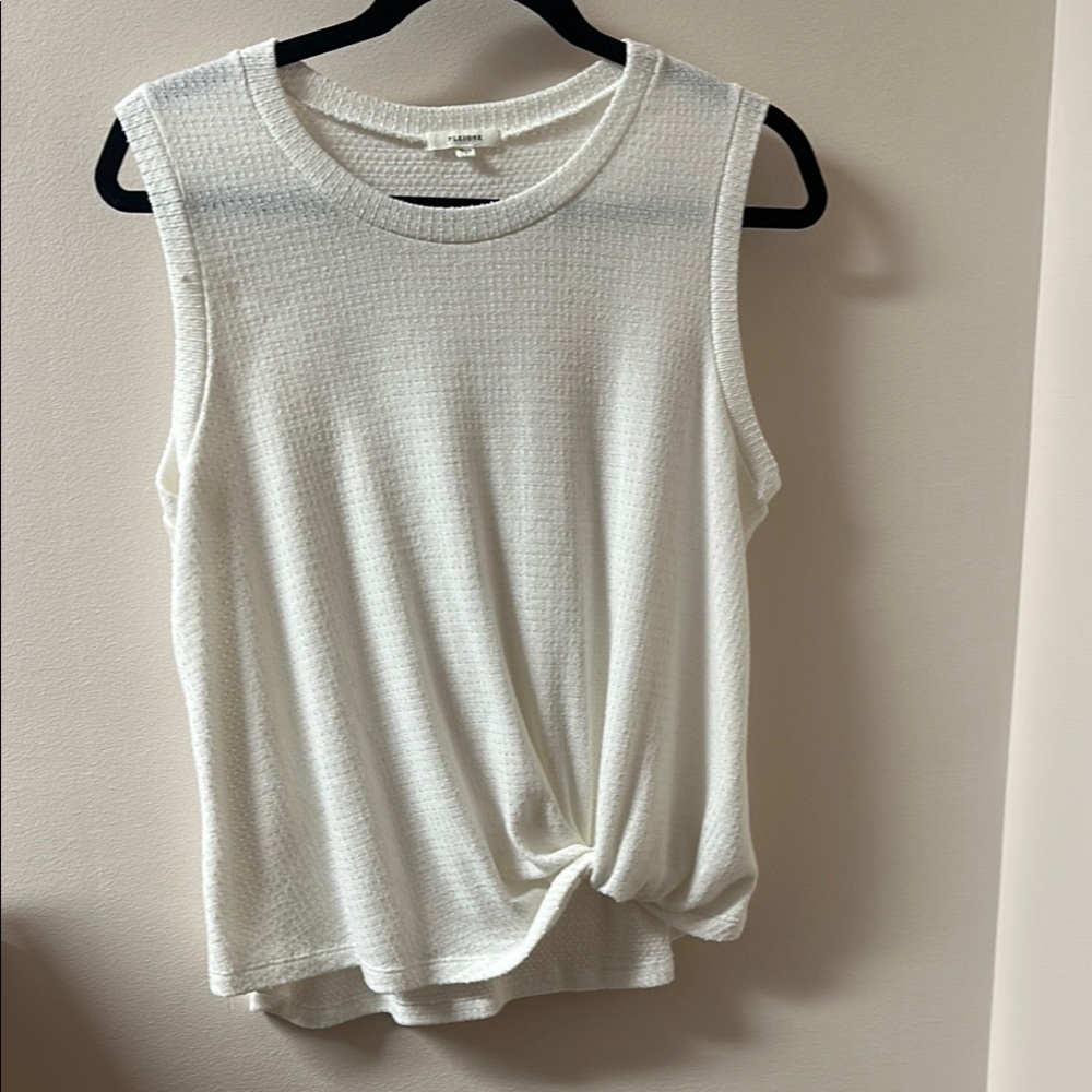 Pleione Cream Sleeveless Tie Front Tank Top